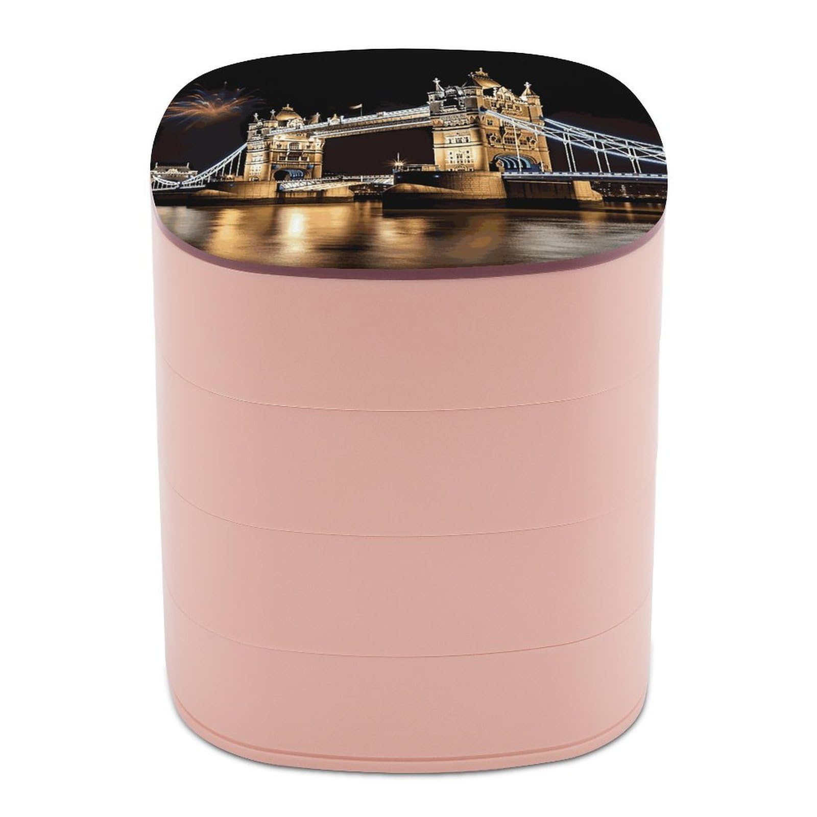 FekiLoot Night London Tower Bridge Jewelry Box 4-Layers Rotatable Jewelry Organizer Storage Box with Mirror Cute Travel Jewelry Case Portable Earring Holder Organizer for Ring Necklace Bracelet