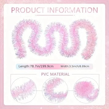 Pink Tinsel Garland for Christmas,78.7 Pink Tinsel Garland for Christmas Tree Birthday Party Decorations