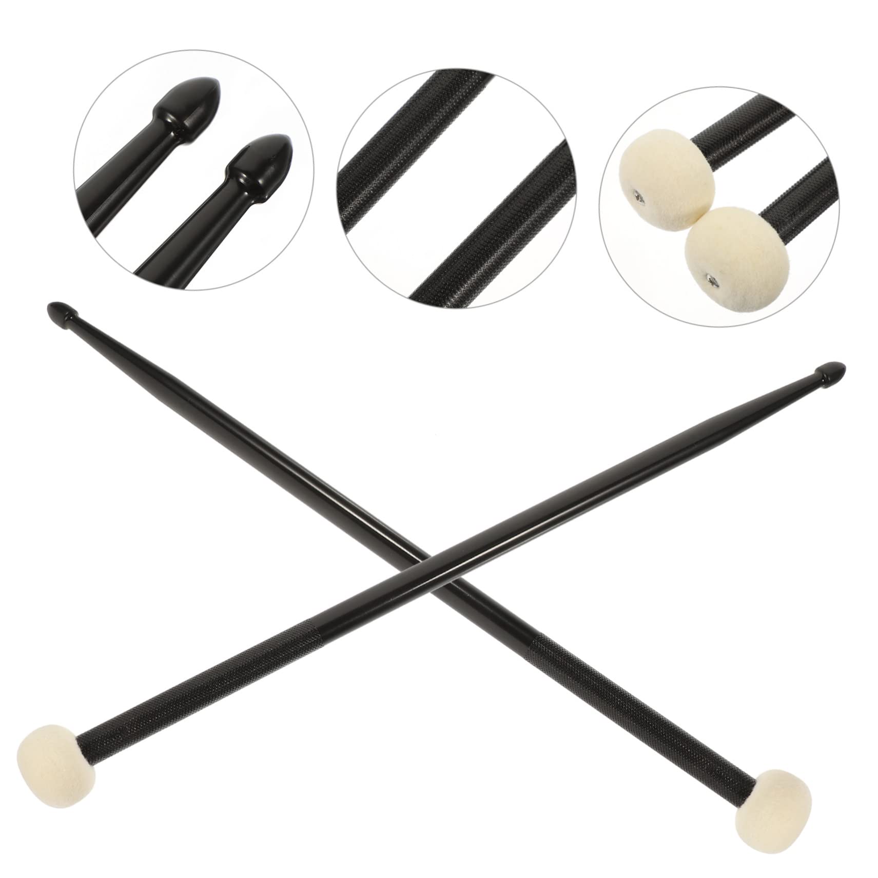 Baquetas de Doble Punta Negras 1 Par para Escenario y Rendimiento | Núcleo de Fieltro y Nailon, Superficie Lisa, Uso Práctico, Accesorio de Percusión