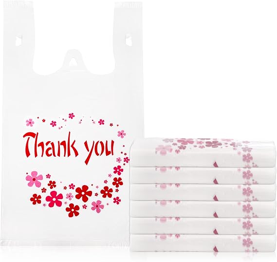 500 Pack Thank You Shopping Bags - 13x7x23" White T-Shirt Bags With Handles For Businesses