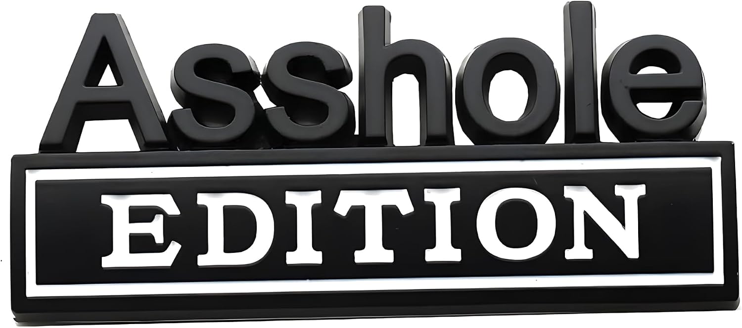 Pair Set Asshole Edition Badge 3D Emblem Fit for Car Truck SUV Side Rear Front Hood Trunk Door Decal Sticker (Black White) image 2