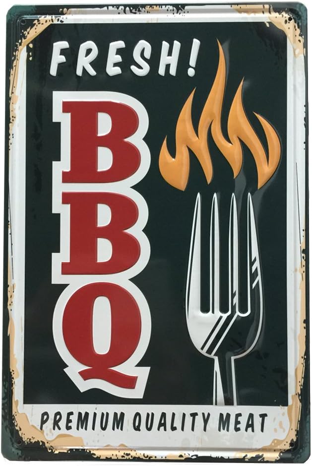 YOSEE Fresh BBQ Metal Tin Signs Wall Decor Art 8x12 Inches (20x30cm) (A-pack of 1)