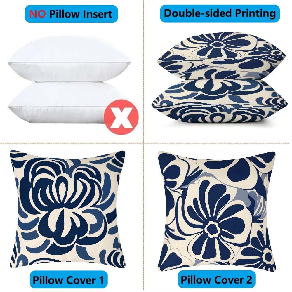 Federe Cuscini da Esterno Impermeabili 65x65 Blu Navy Copri Cuscini per Divano Fiori Federa Cuscino Astratto Decorativi Copricuscini per Divano Giardino Patio Soggiorno Copricuscino Set di 2 (IU367)