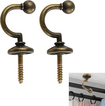 Antique Brass Curtain Tie Back Hooks 2 Pack Vintage Metal Wall Mounted Drapery Holdbacks Window Treatment Accessories