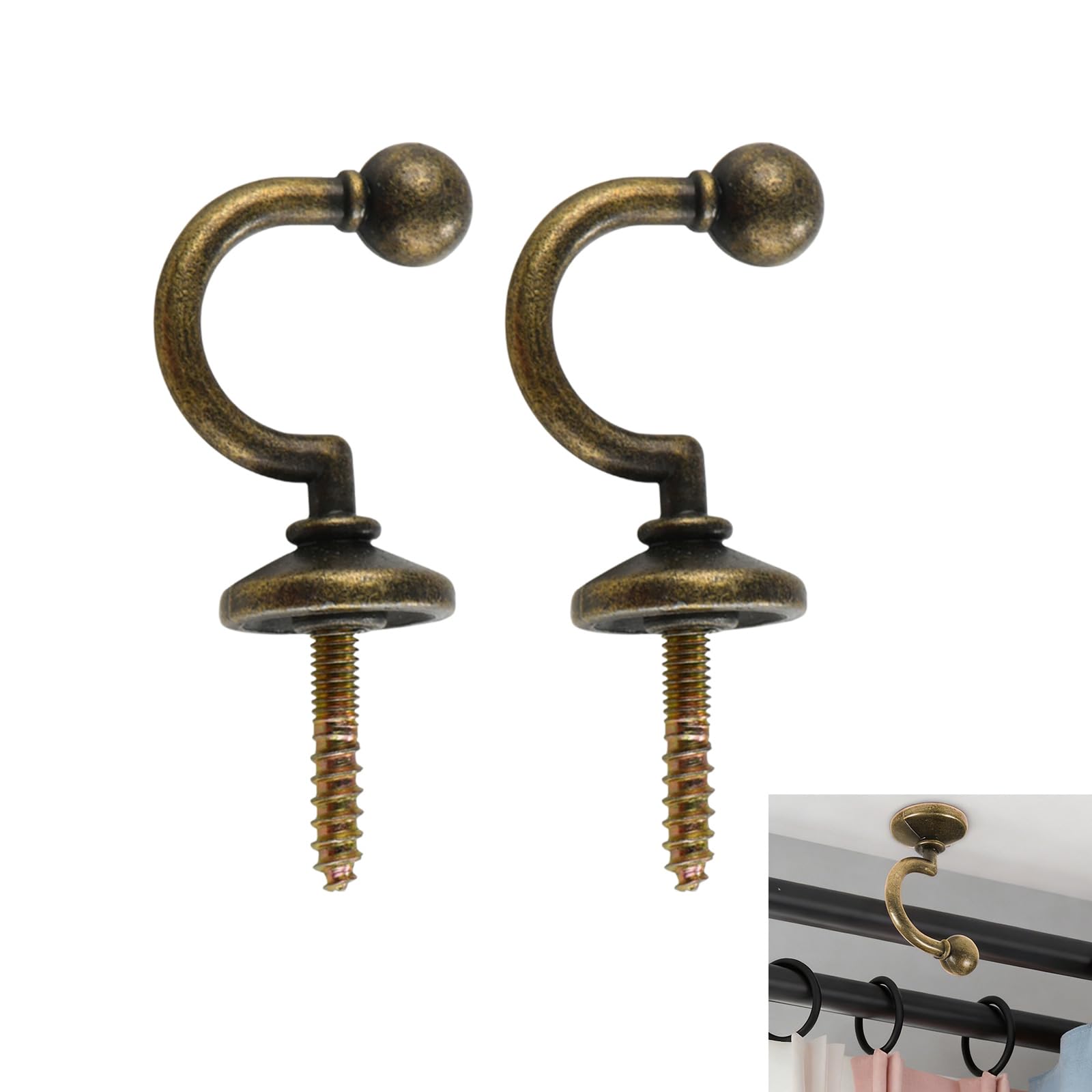 Antique Brass Curtain Tie Back Hooks 2 Pack Vintage Metal Wall Mounted Drapery Holdbacks Window Treatment Accessories