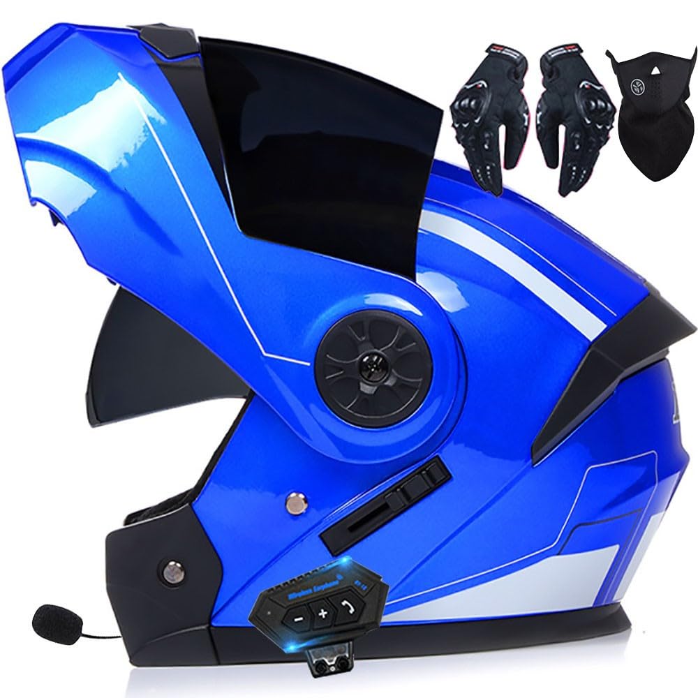 Casque Moto Modulable Letetexi Avec Bluetooth, Anti-buée Double Visière - Homologué ECE + Gants Et Masque