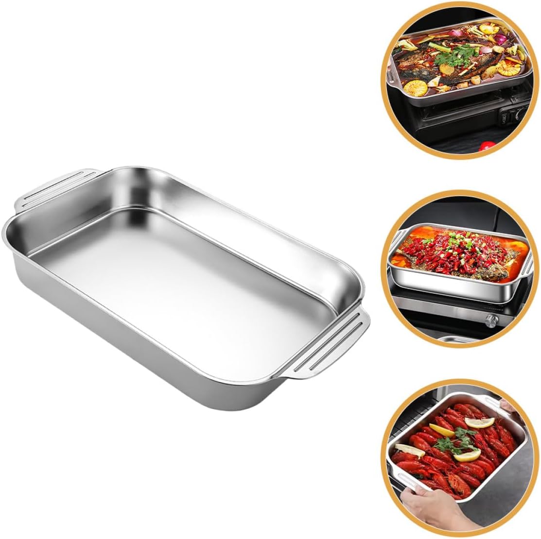 Stainless Steel Rectangular Baking Sheet Pan 41X24X5.3Cm Thickened Metal Roasting Pan Deep Oven Tray for Bbq Cooking and Stove Top Use
