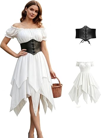 BITSEACOCO Women Renaissance Medieval Pirate Fairy Dress Halloween Costumes