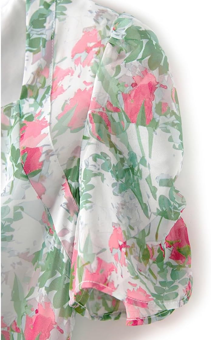 JSEIAJB Holiday Colorful Printed Chiffon Slimming Waist Covering Dress