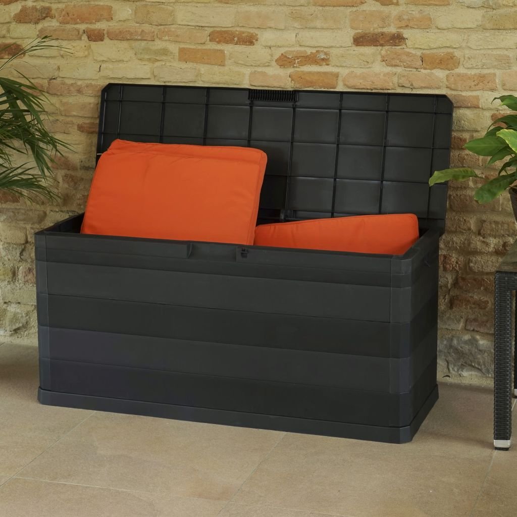 Festnight Coffre de Rangement Jardin Capacité 280 L Noir 117 x 45 x 56 cm
