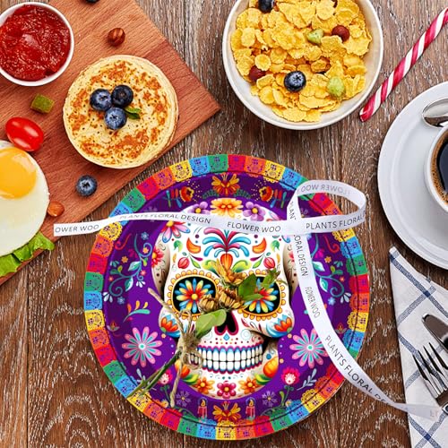 50 Platos de Papel Día de los Muertos 7 Pulgadas Morado miniatura 5