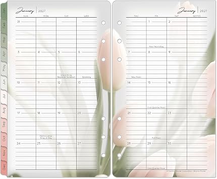 FranklinCovey - Blooms Two-Page Monthly Calendar Tabs Pocket, Jan 2027 - Dec 2027