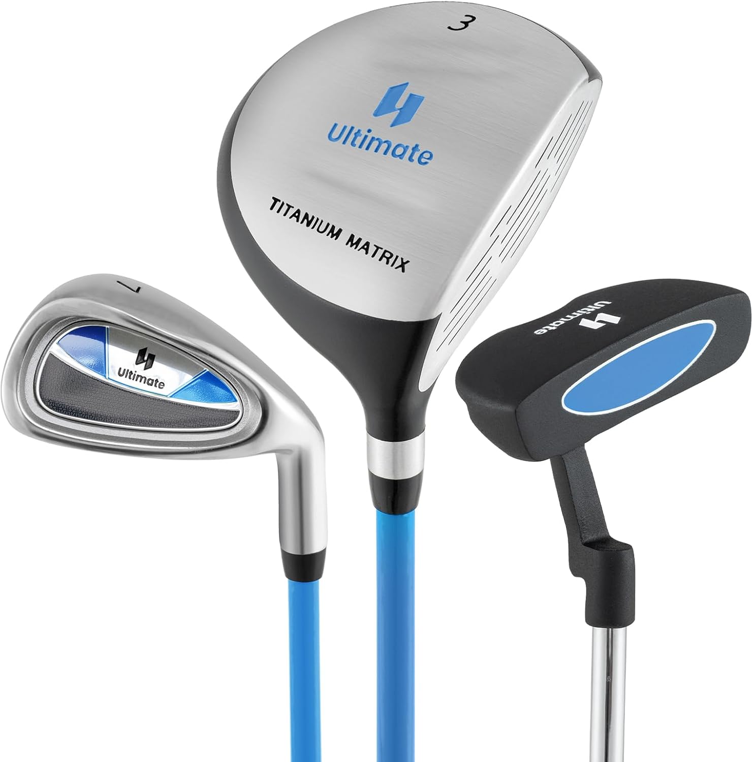 Tangkula 3 Pieces Junior Golf Club Set for Children Right Hand, Includes 165CC #3 Fairway Wood & #7 Iron, Putter, Head Cover, Kids Practice Golf Clubs for Aged 11-14