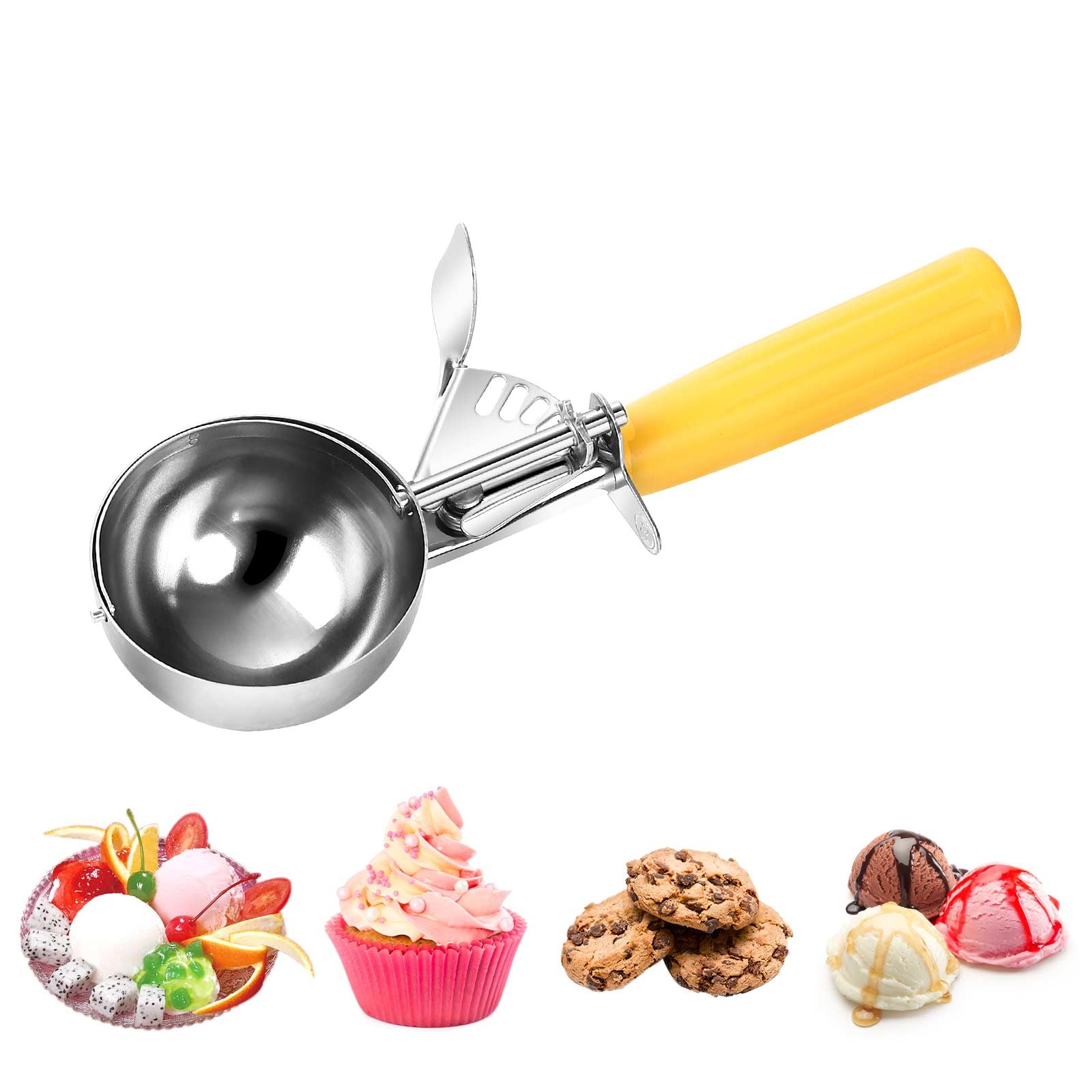 4 oz Ice Cream Scoop with Trigger, Bigger Size Cookie Scoop 18/8 Stainless Steel Portion Scoop Cupcake Measuring Scoop for Cookie Dough Cupcake Batter