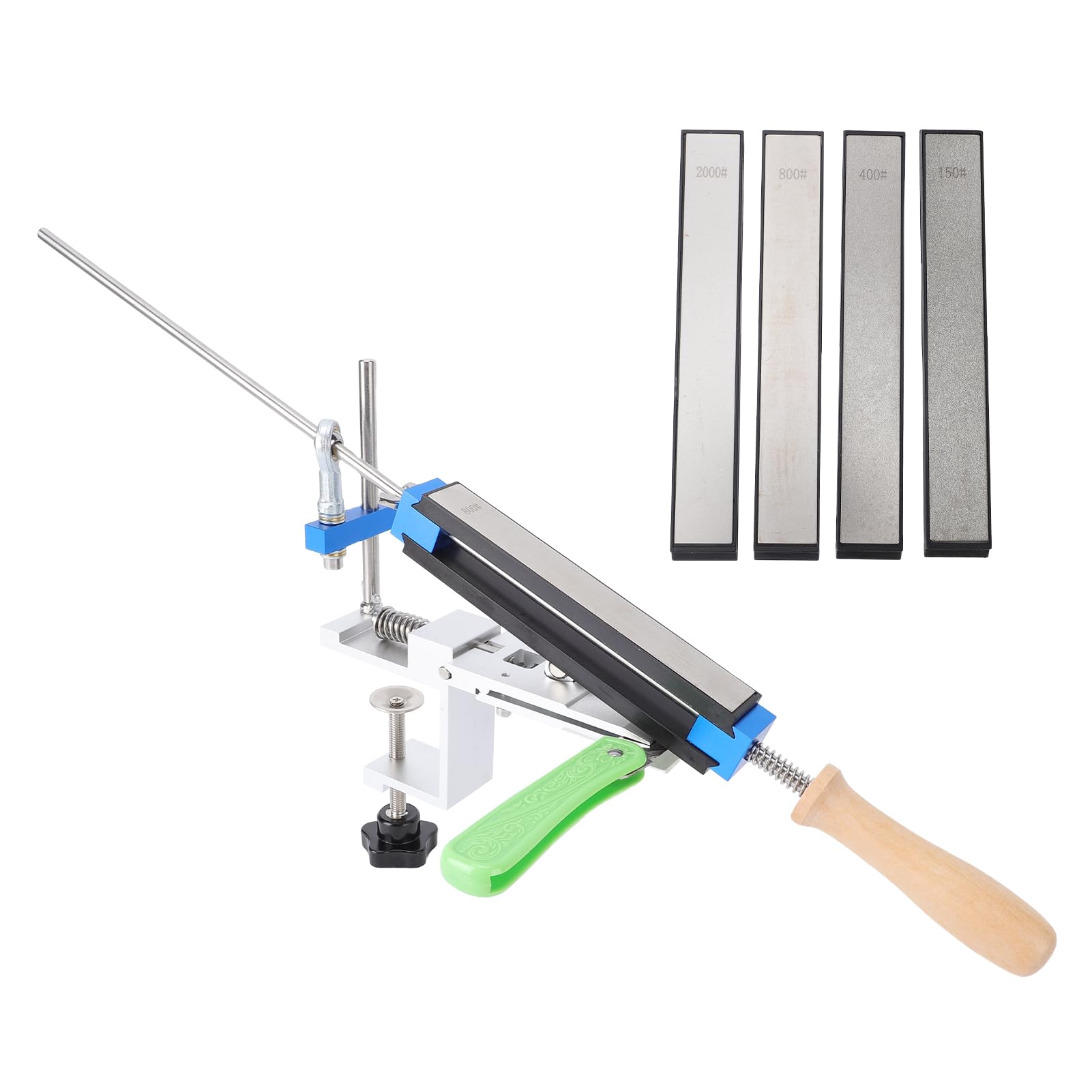 Eujgoov Kit per Affilare i Coltelli, Affilatore Guidato in Lega di Alluminio con 4 Pietre di Grana 150 400 800 2000, Controllo dell'angolo di Precisione da 14 a 32 Gradi per Coltelli Pieghevoli da