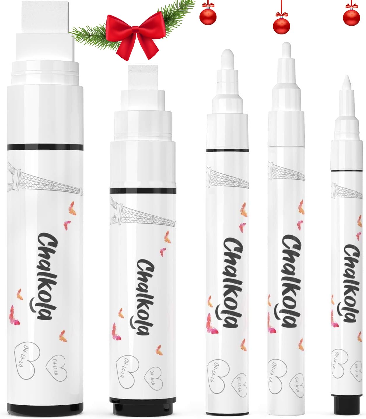 White Chalkboard Chalk Markers | Variety pack of 4 - Fine & Jumbo Size Pens | Dust Free, Water-Based, Non-Toxic Wet Erase Chalk Ink Pens