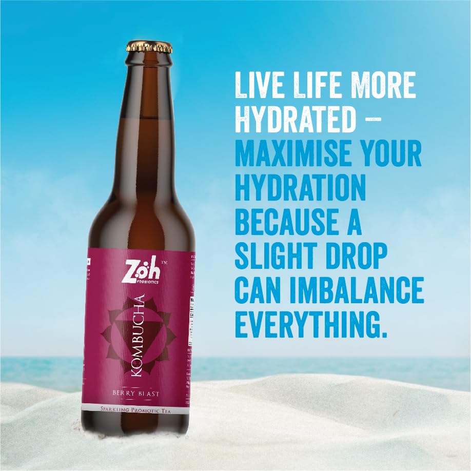 Image of Zoh Probiotics Berry Blast Kombucha | Tea with detoxifying acids, and digestive enzymes. Raw, unfiltered, and unpasteurized with Mother. Made with real berries (330 ml, Pack of 6)