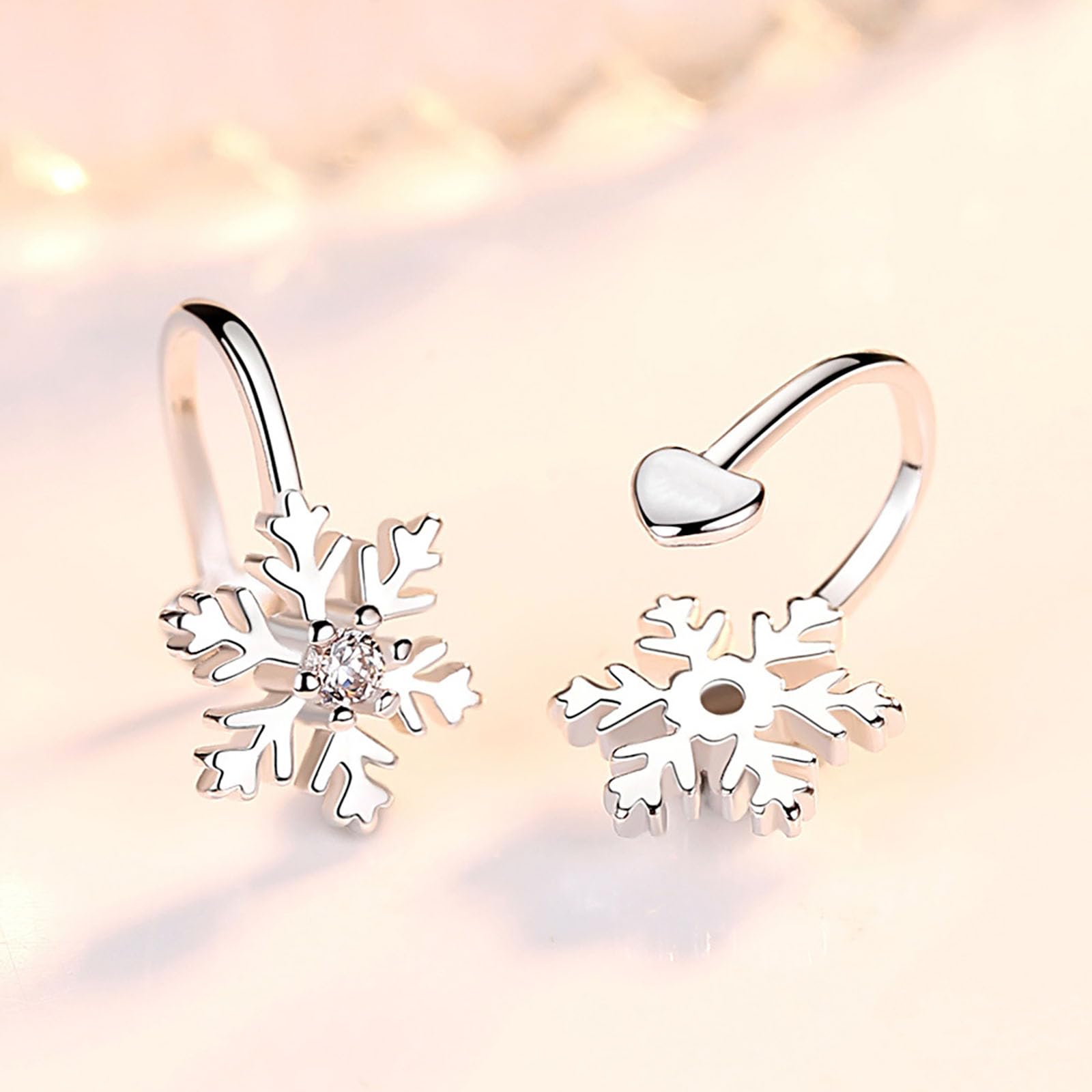 3 Paia Orecchini Clip per Donna Bambina Zirconi Orecchini Fiore e Fiocco di Neve Argento Ear Cuff Fiore Orecchino Senza Buco Piccoli Finti Orecchino in Argento 925 Donna Brillante Anallergici