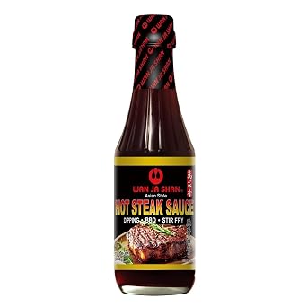 Wan Ja Shan Hot Steak Sauce, Spicy Savory Flavor, Made with Non-GMO Soybeans, for Steak, Chicken & Seafood 10oz Pack of 1