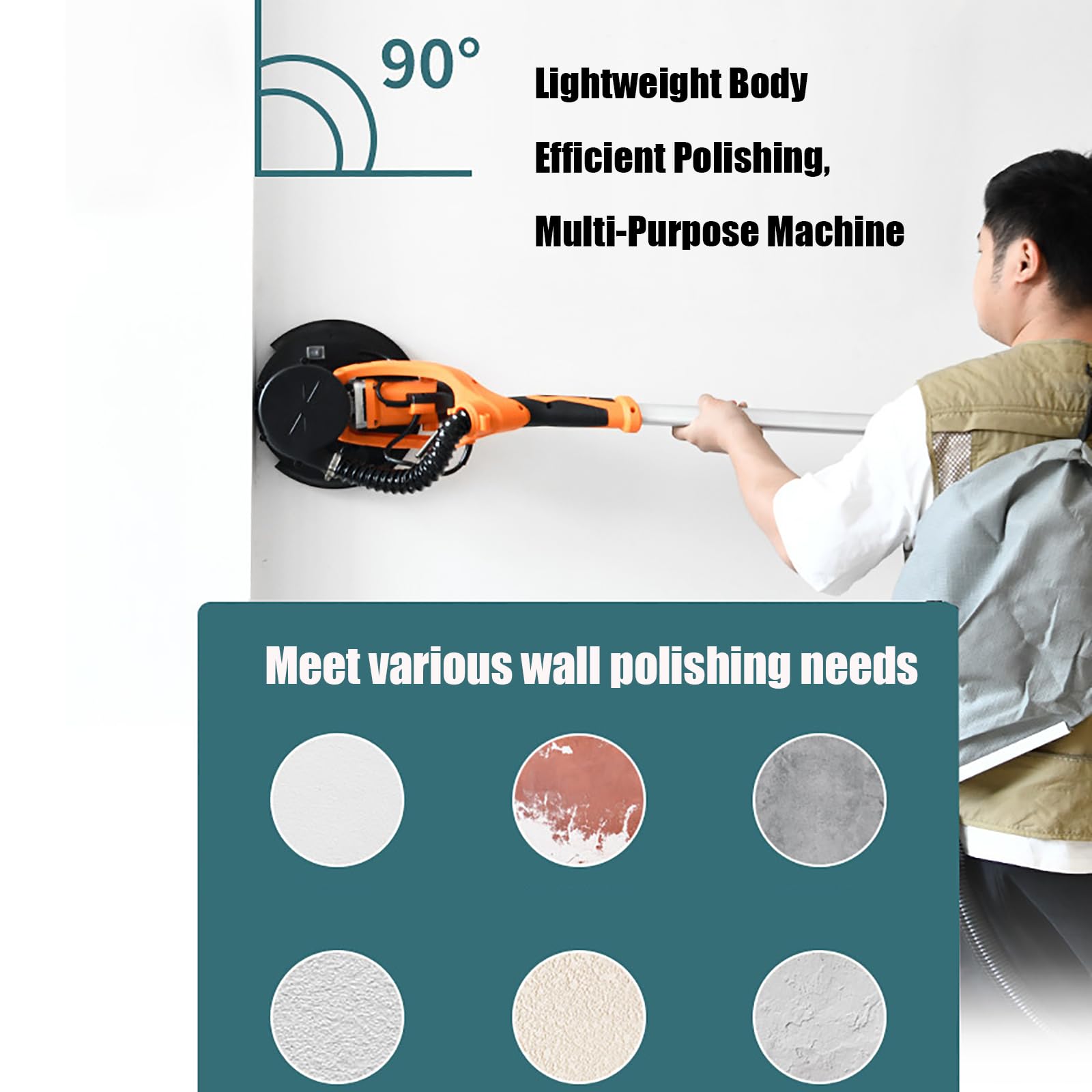 Dischi Levigatori per Cartongesso, Spazzola per Bordi A 360° + Disco Abrasivo Grande da 225 Mm + Doppio Aspirapolvere Ad Angolo Retto, Include Dischi Abrasivi 6/50/100,B