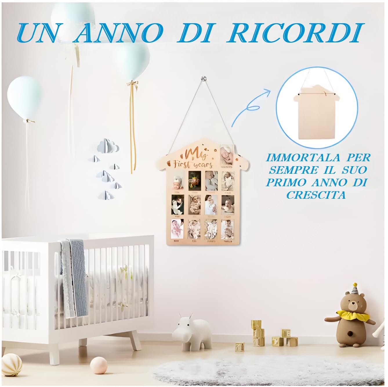 Cornice In Legno Per Foto 1° Compleanno – Tema Safari, 14,5x20,3 Cm, Per Foto 10x15, Regalo Per Neonati E Bambini