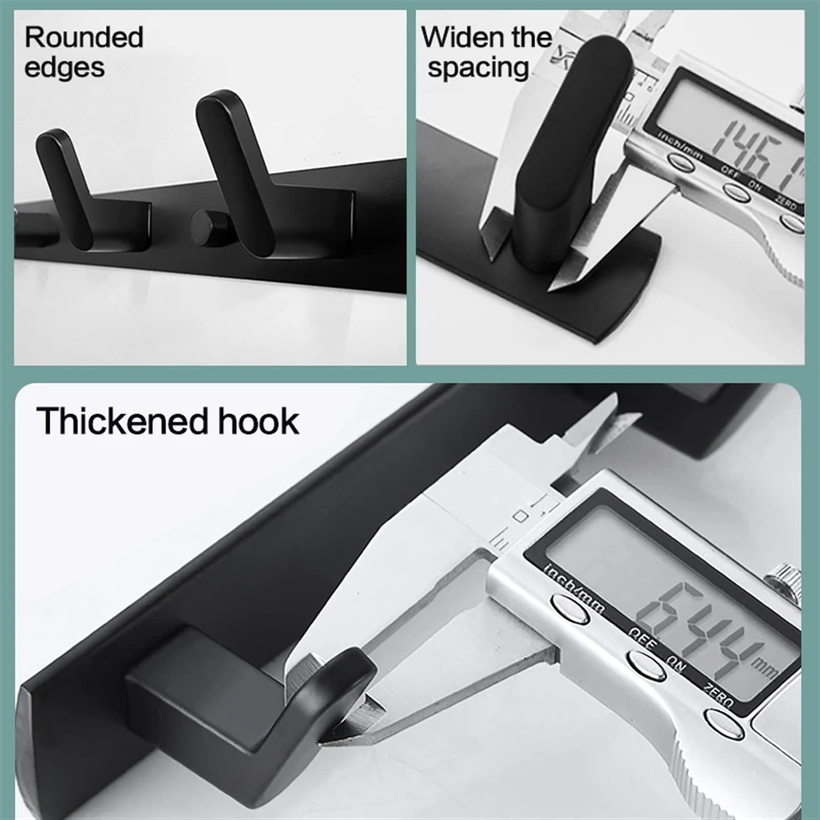 Ganchos de Pared Gancho for Bata Pintado en Blanco/Negro de Aluminio, Ganchos for Colgar en la Pared, Almacenamiento de Ropa, Accesorios de baño Perchero de Pared (Color : Thick Black 6hook)