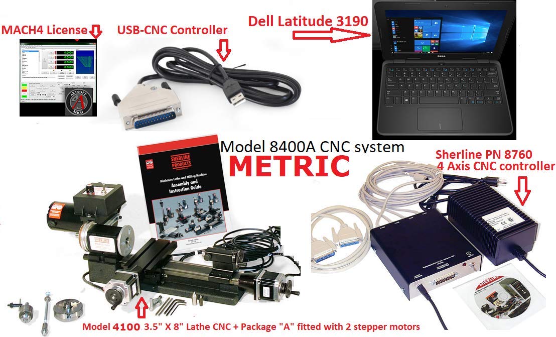 Sherline 8410A Windows Metric 3.5? x 8? Lathe CNC System +