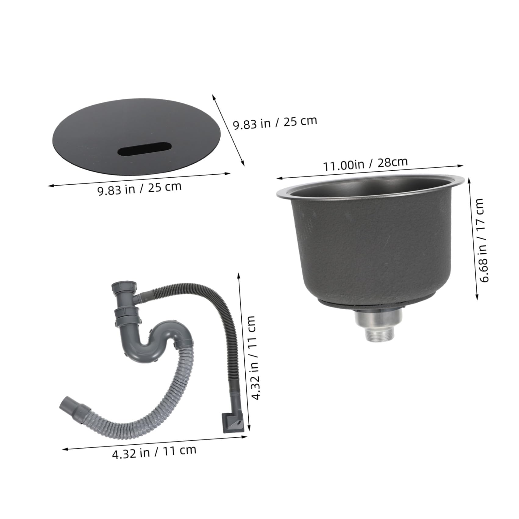 Fregadero Instalación Flexible Dual Redondo de Acero Inoxidable 304 Mini Lavabo con Kit de Desagüe E Integración de Rebosadero para Cocina Camper para Furgonetas y Caravanas
