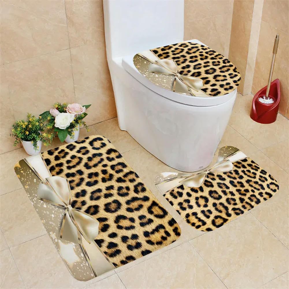 Ensemble de 4 tapis de bain géométriques avec motif léopard pour la Saint-Valentin, salle de bain, tapis décoratifs, imperméables et respectueux de l'environnement, lot de 4 pièces, 3 x 180 x 200 cm