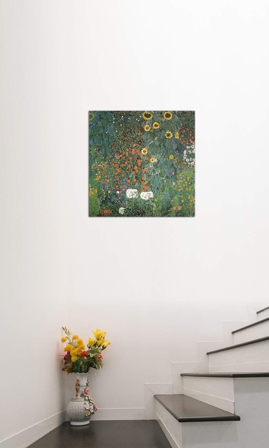 Bilderdepot24 Bild auf Leinwand | Gustav Klimt Bauerngarten mit Sonnenblumen in 80x80 cm als Wandbild | Wand-deko Dekoration Wohnung alte Meister | 180936-80x80