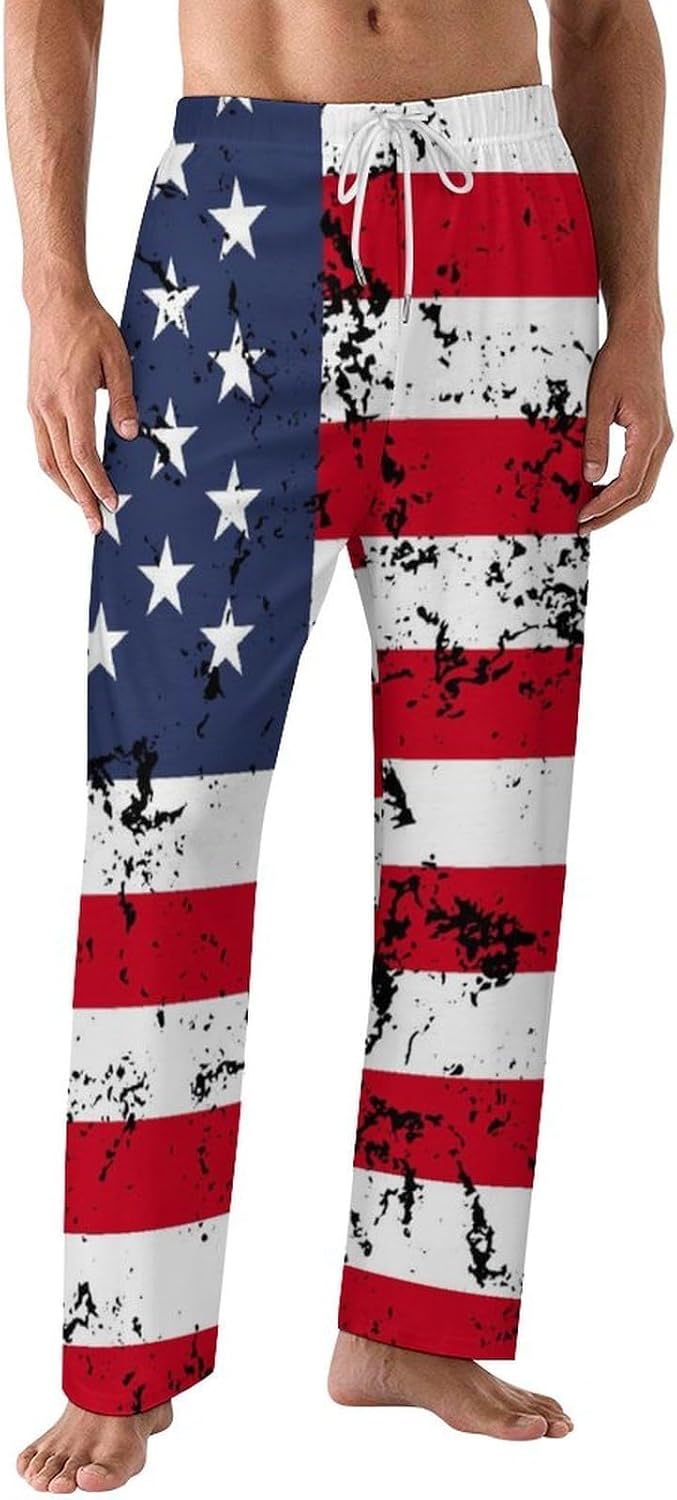 Mens America Usa Flag Pajama Pants Soft Lounge Pants Loose PJ Bottoms,