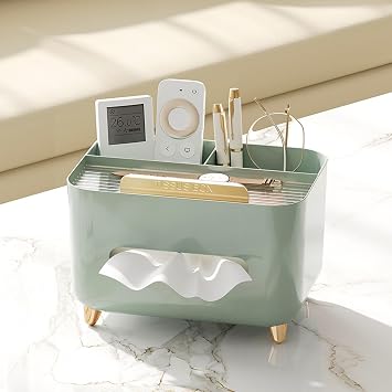 Multi-Functional Desktop Tissue Box Holder, 2025 New Desktop Napkin Holder, Paper Remote Control Desk Storage for Living Room Bathroom Bedroom Dressers Home Office Restaurant Light Green