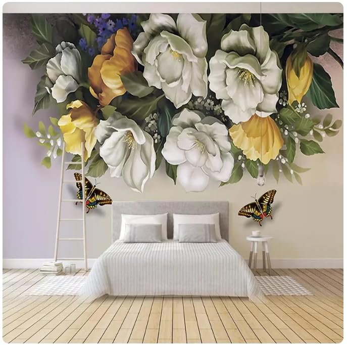 Papier peint intissé haut de gamme effet 3D pivoines géantes pour une décoration murale raffinée