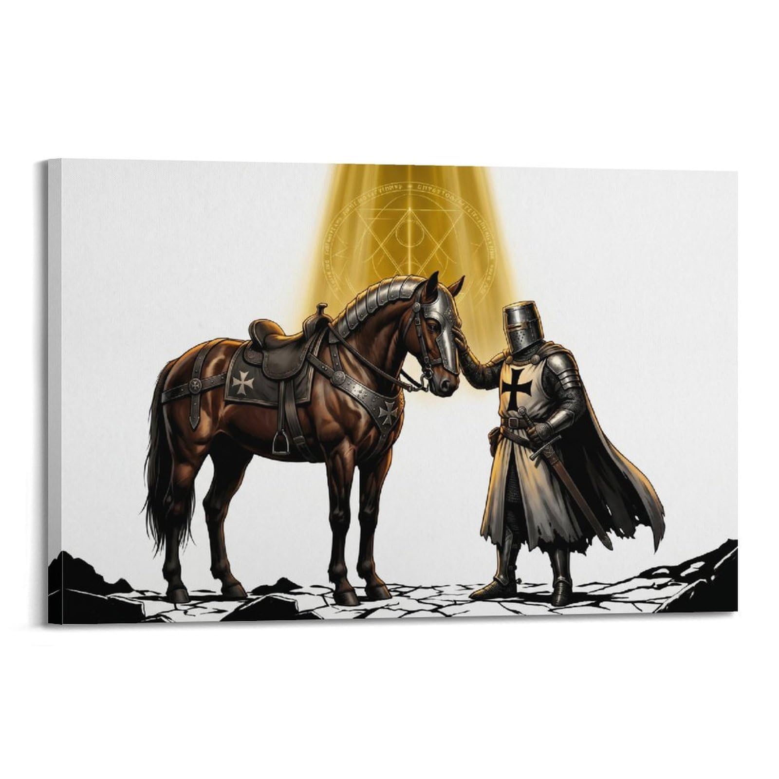OKNGB Vintage Knights Templar Poster War Horse Sacred Bond Armor Faith Decorative Painting Canvas Art Picture 20x30inch(50x75cm)