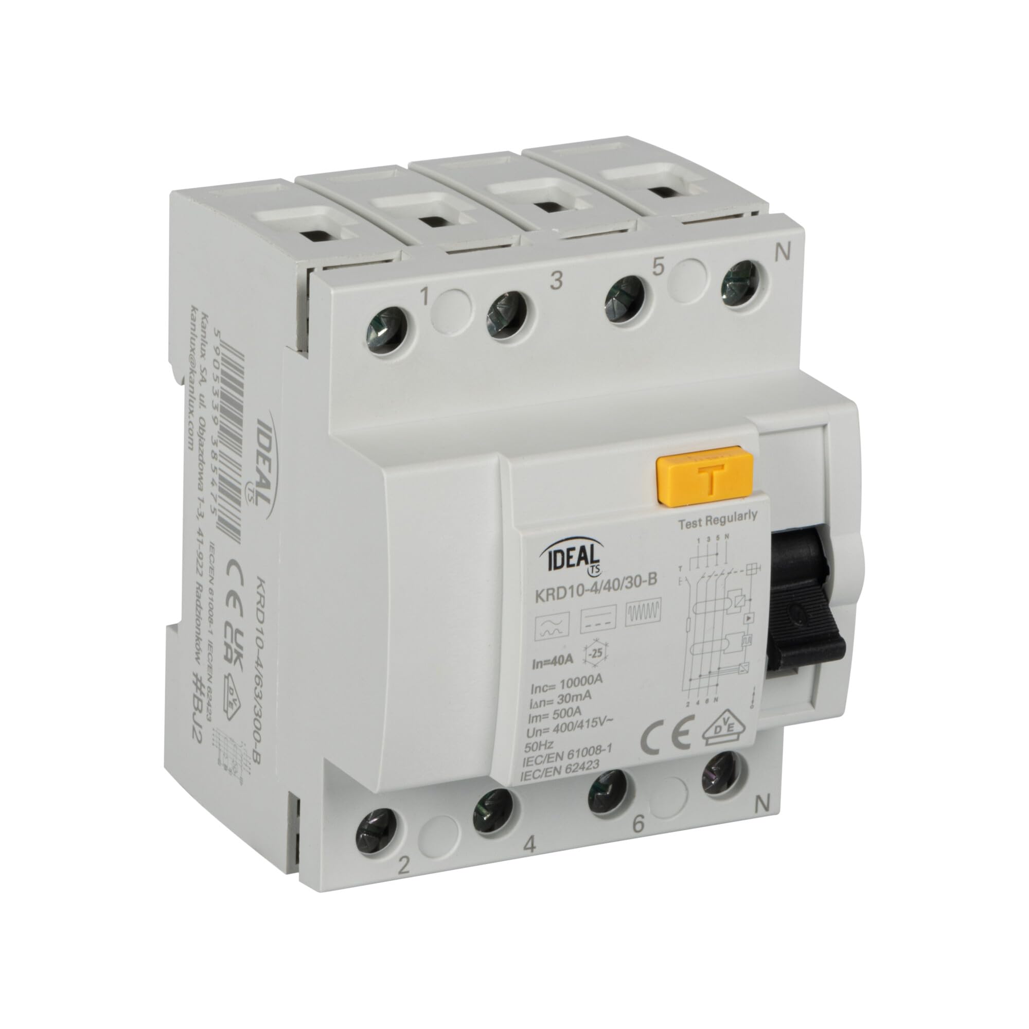 RCD 40A 30-B, typ B, wyłącznik różnicowoprądowy, 4P KRD10-4 KRD10-4/40/30-B