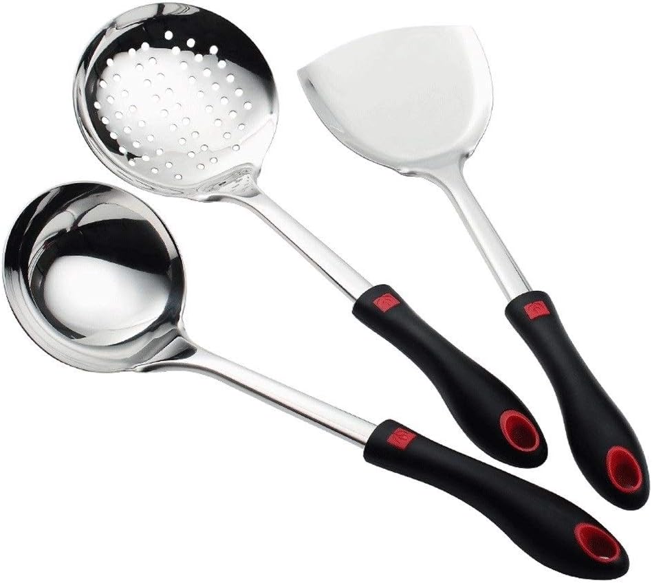 Stainless Steel Cooking Utensil Set Spatula Colander Spoon Combination Three Pieces of Household Kitchen Utensils with Thick Anti-scalding Handle Lightweight and