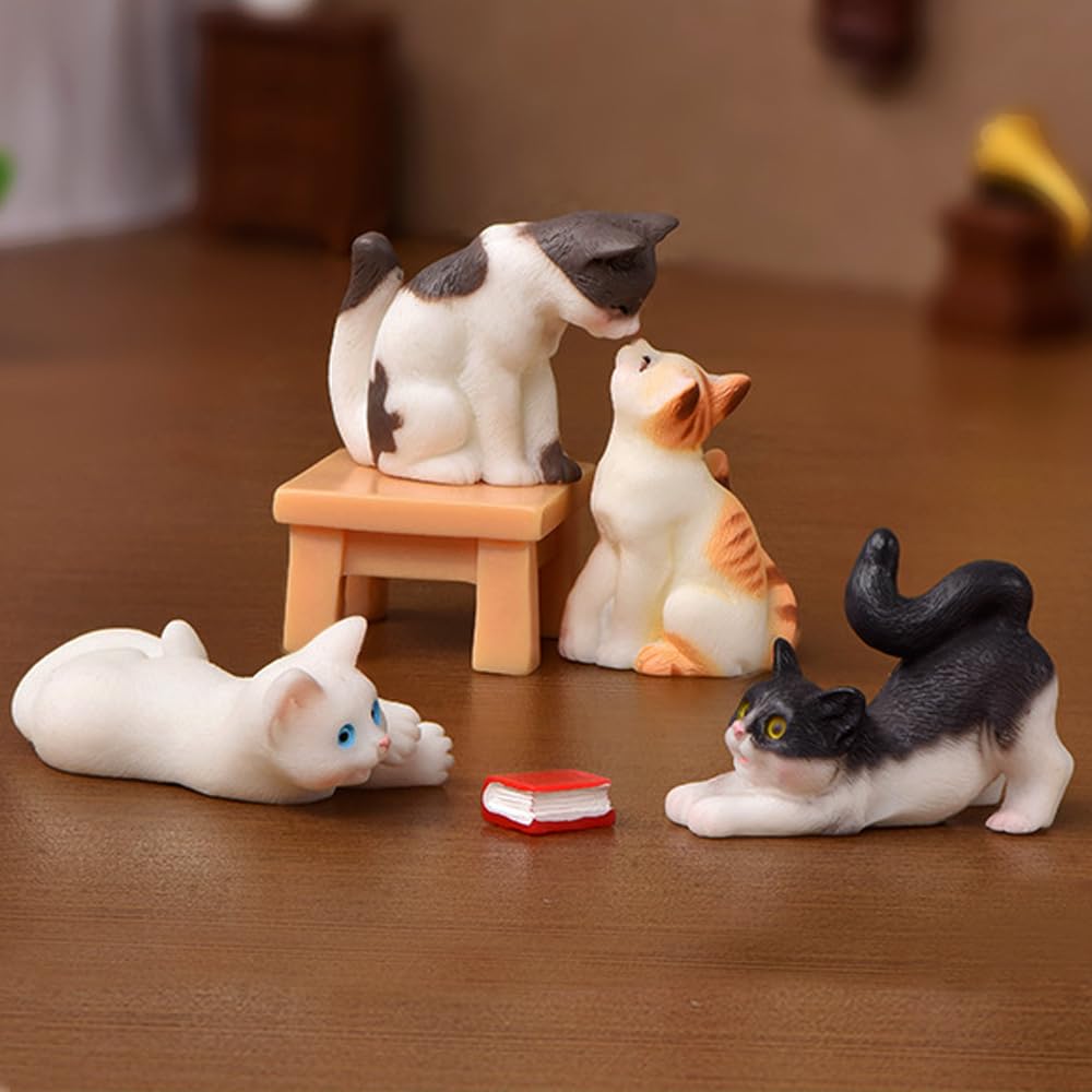 Cute Cat Ornaments for Room Decor, Set of 12, Assorted Designs