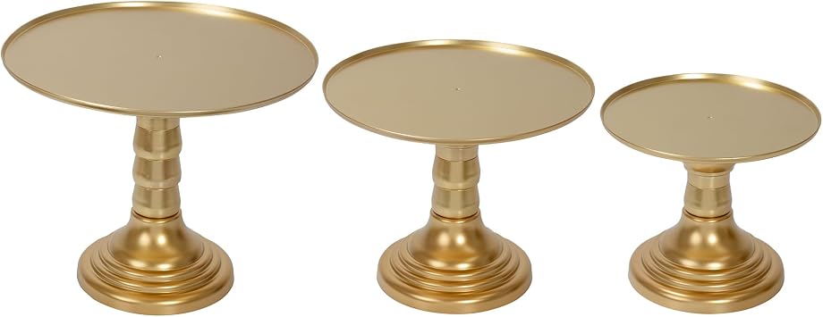 3 Pieces Plastic Pedestal Cake Stand Set 1x 9in x 7.5in, 1x 11in x 9in, 12.5in x 10in Gold