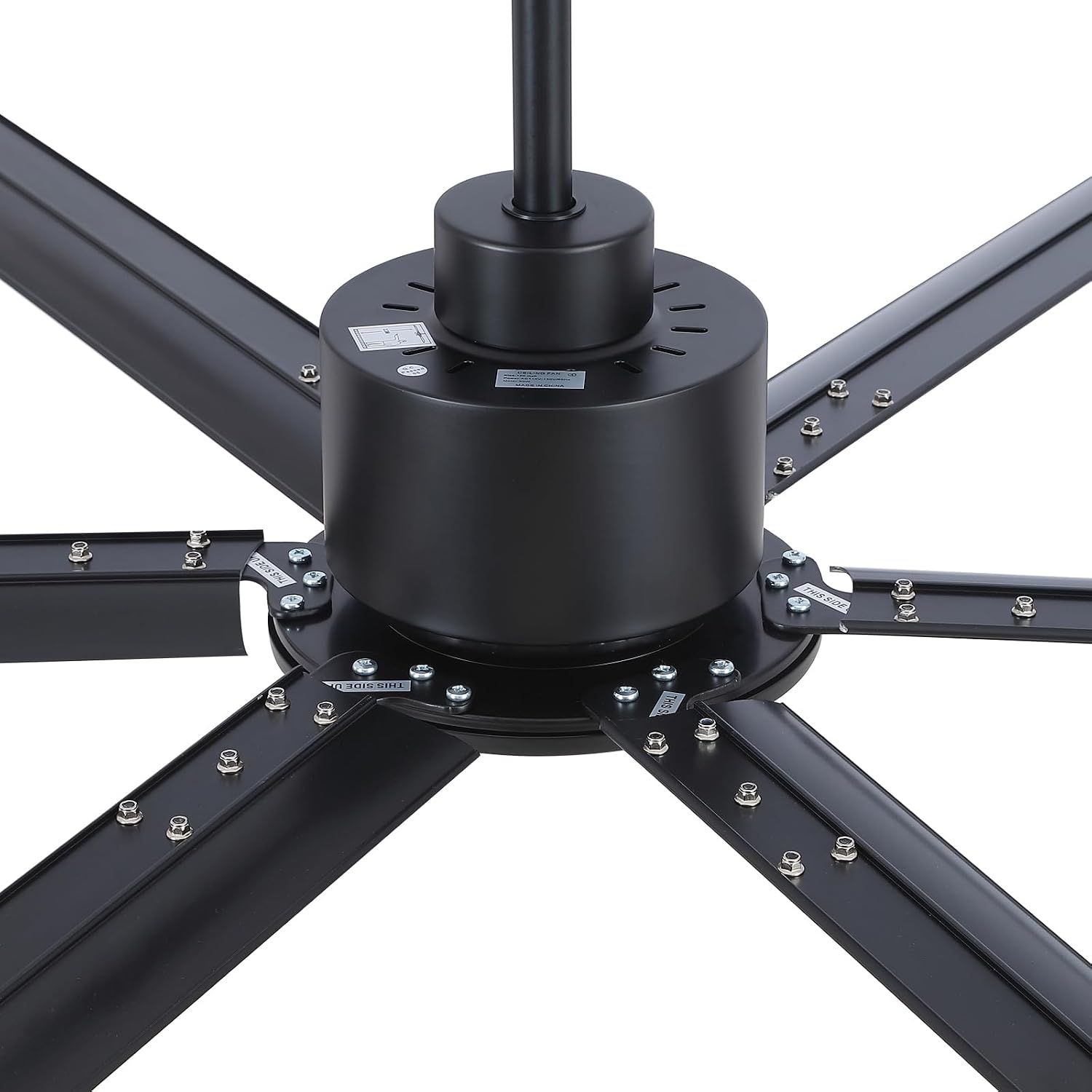 120 Inch Industrial Ceiling Fan - Large 10ft HVLS Industrial Fan with Remote Control, 6 Blades, Noiseless, Extra Large Ceiling Fan for Warehouses, Garage, Gyms, Shop, Commercial (Black)