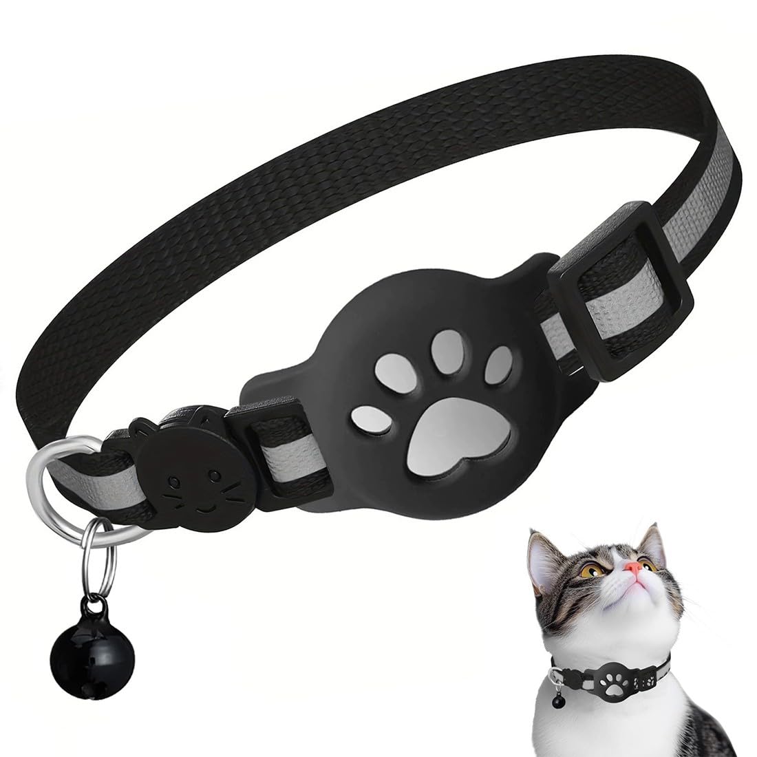 JEYORZY Collar de Gato Airtag,Collar GPS de Gato,Compatible con Airtag Apple,con Hebilla de Seguridad Anti Estrangulamiento,para Gatito,Airtag No Incluido(Negro)