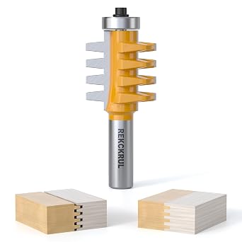 Professional Reversible Finger Joint Router Bit 1/2 Inch Shank - Carbide Tipped Woodworking Cutter for DIY Furniture, Cabinets, Doors, Cabinet, and Tables, Anti-Kickback Design