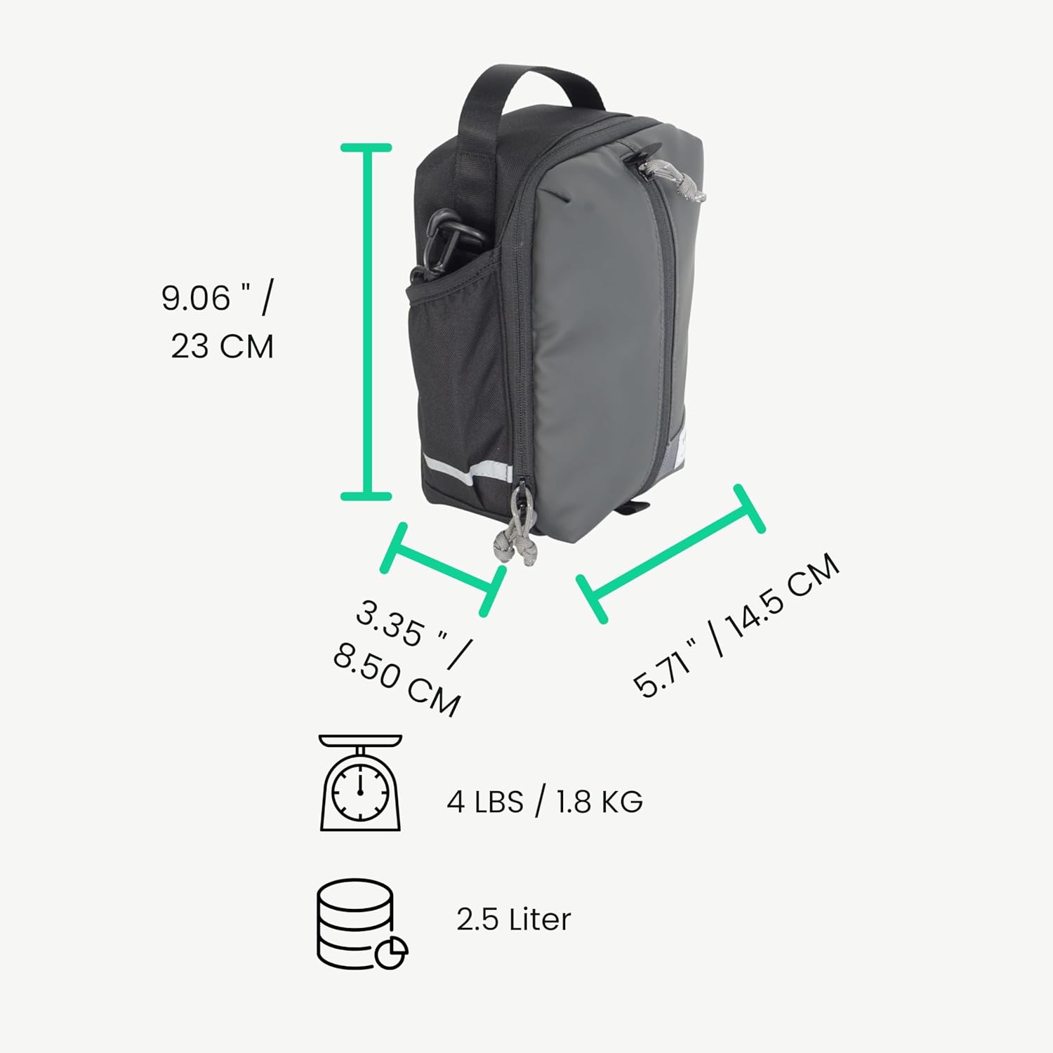 Vincita E.B.C. Stem Bag – Water-Resistant Handlebar Bag with KLICKfix Duo Adapter, Wide Opening, Shoulder Strap, Rain Cover – 2.5L (Black)