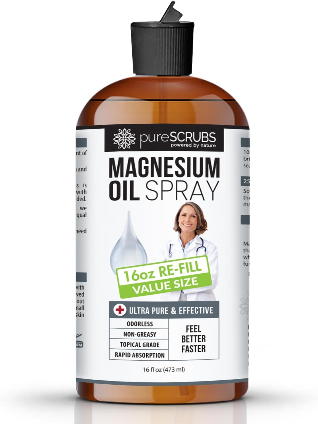 Pure Magnesium Oil, Great Value - Very Large 16oz Re-Fill Size (12 Month Supply) - Zechstein Brine