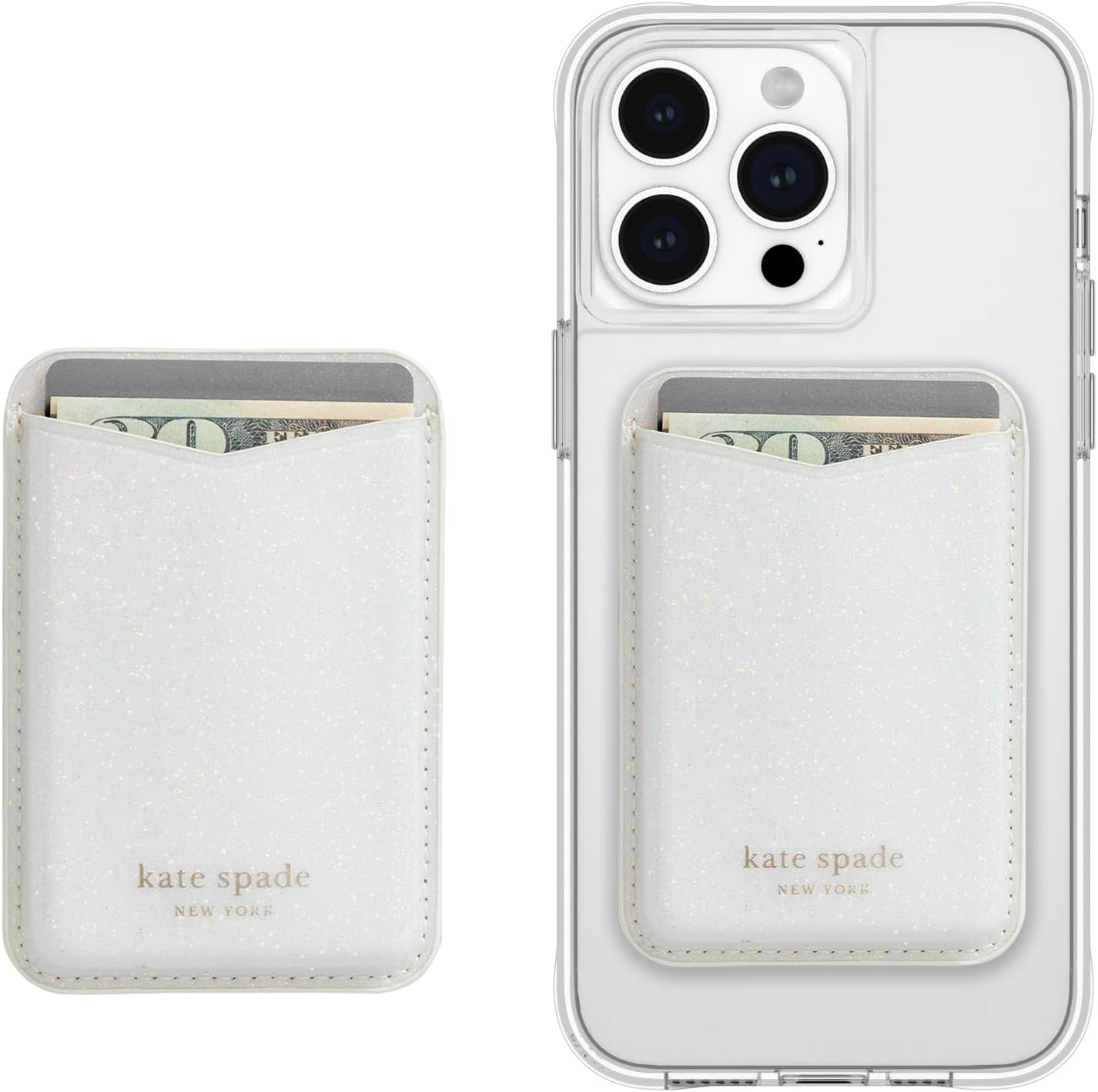 kate spade new york Magnetic Wallet/Card Holder - Compatible with MagSafe Phones and Cases - White Glitter