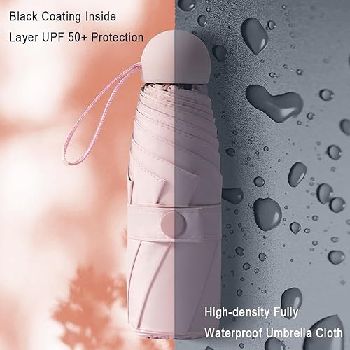 Miniatura 4 de Pumi-geous Mini paraguas de viaje para lluvia, compacto, protección UV, ligero, plegable, portátil, pequeño paraguas para bolso, mochila de coche