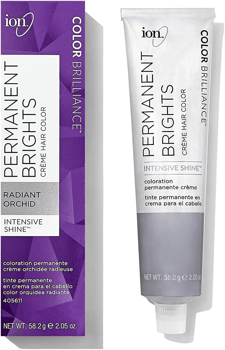 Ion Permanent Brights Creme Hair Color Radiant Orchid, Vegan, Cruelty Free, PPD Free, 100% Gray Coverage, Long Lasting, Fade Resistant Color, 2.05 oz