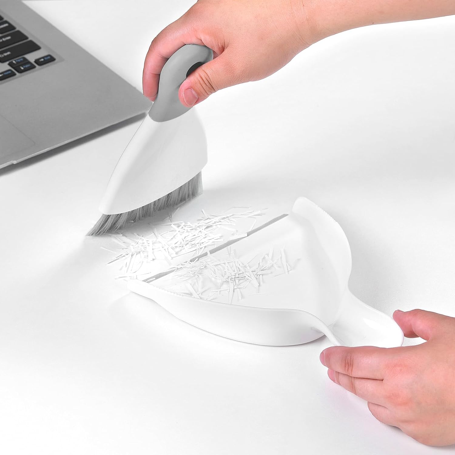 NACENA Mini Dustpan and Brush Set, 2 Pack, White & Gray