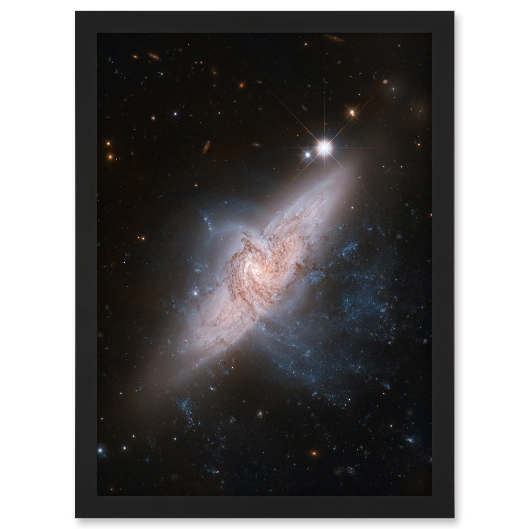 Artery8 Hubble Space Telescope Image Chance Alignment Between Galaxies Mimics A Cosmic Collision NGC 3314 Overlapping Galaxy Angle Artwork Framed A3 Wall Art Print