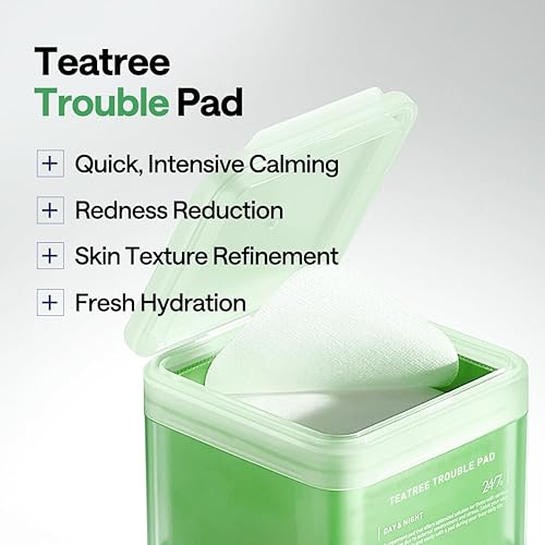 Miniatura 3 de MEDIHEAL Teatree Trouble Pad - Almohadillas de tóner facial cuadradas de algodón con árbol de té y lactobacillus - Calmantes para calmar la piel
