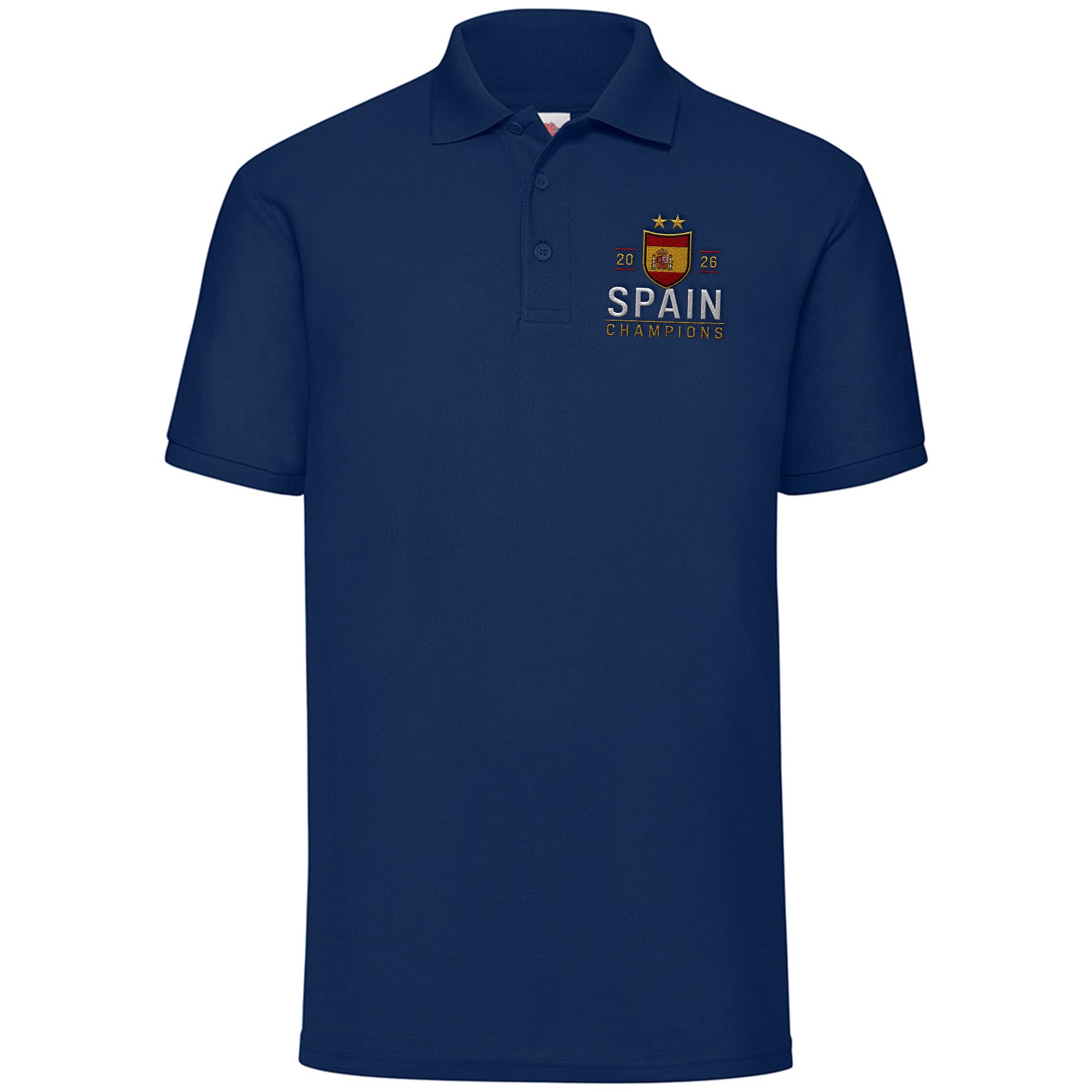 Embroidered Spain Polo Shirt - 2026 Champions Football Embroidery Winner España Top, 5XL, Navy